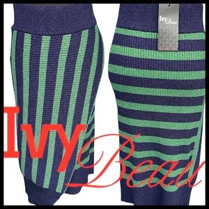 NWT Ivy Beau Metallic Purple Green Striped Knit Slip On Wrap Midi Skirt (10)